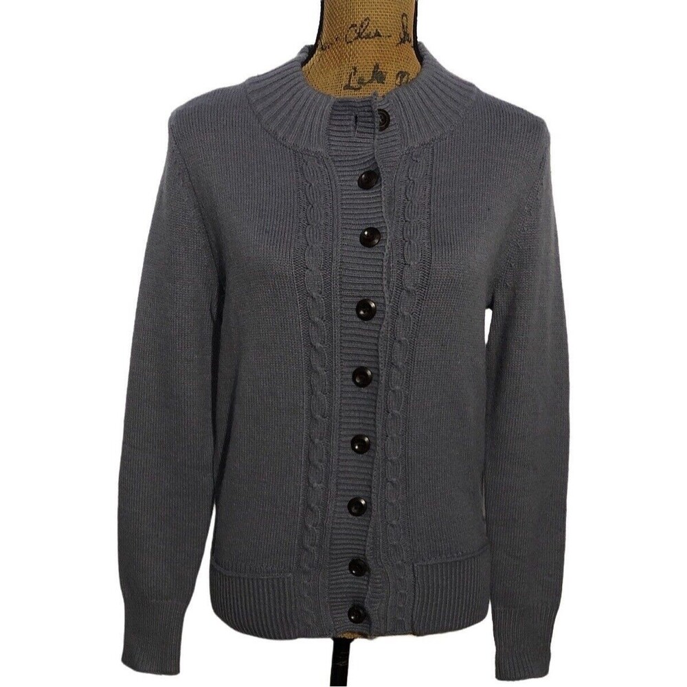 Kancy Kole S Cardigan Sweater Gray Blue Long Sl Soft Button Down Small Pockets
